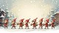 Generative AI The concept of a merry Christmas. Children's greeting card with Santa's helpers. Eight dwarfs with