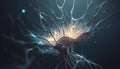Generative AI, Conceptual illustration of neuron cells with glowing link knots in abstract dark space, high resolution. Human