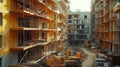 Generative AI Construction of a block of flats with a visible construction site and necessary materials business c