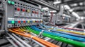 Generative AI Control Panel Wiring with Colorful Cables in Industrial Setting for Automation and Power Distributio Royalty Free Stock Photo