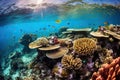 Generative AI coral reef teeming with diverse marine life, featuring an array of colorful fish swimming amidst the coral Royalty Free Stock Photo