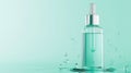 Generative AI Cosmetic moisturizing liquid drops on green blue pastel background. Toner or lotion. Hyaluronic seru