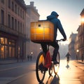 Generative AI. Courier, a young man on a bicycle