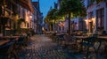 Generative AI Cozy restaurant on streets of the old town at night Paving stones of night Brugge business concept.