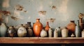 Generative AI, crafted pottery, still life of hand made pottery and ceramic bowls Royalty Free Stock Photo