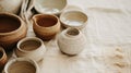 Generative AI, crafted pottery, still life of hand made pottery and ceramic bowls Royalty Free Stock Photo