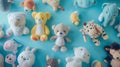 Generative AI Creative concept children toy composition Many stuffed animals toys isolated mock up view copy space