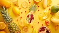 Generative AI Creative layout made of pineapple kiwi lemon lime orange papaya coconut pomegranate and carambola Fl