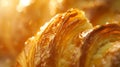 Generative AI Croissant macro French croissant with waves Air baking Croissant for puff pastry advertising Croissa