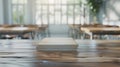 Generative AI Cropped shot of wooden table with books stationery and copy space in blurred study roomEmpty classro Royalty Free Stock Photo