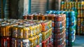 Generative AI Crushed soda and beer cans at a recycling facility. The cans will be shipped to an aluminum foundry.