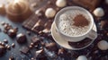 Generative AI A cup of hot coffee with foam and chocolate sweets on the table Beautiful composition concept for a Royalty Free Stock Photo