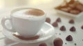 Generative AI A cup of hot coffee with foam and chocolate sweets on the table Beautiful composition concept for a Royalty Free Stock Photo