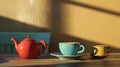 Generative AI cup and teapot in cafe interior coffee tea utensils business concept. Royalty Free Stock Photo