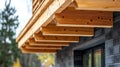Generative AI Currently joist framework for house is being installed along with gutter holders soffit fascia trim
