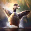 Generative AI: cute brown duck in motion very feathery