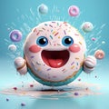 Generative ai: Cute cartoon blue donut with sprinkles