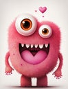 Generative AI cute and cheerful pink monster