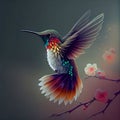 Generative AI:cute and colorful hummingbird on a branch