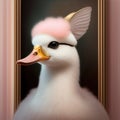 Generative AI: cute exotic fantasy bird very feathery in pastel colors on a light background