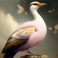 Generative AI: cute exotic fantasy bird very feathery in pastel colors on a light background