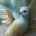 Generative AI: cute exotic fantasy bird very feathery in pastel colors on a light background