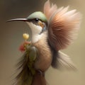 Generative AI: cute exotic fantasy bird very feathery in pastel colors on a light background