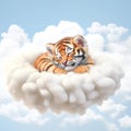 Generative AI Cute tiger sleeping on- Royalty Free Stock Photo