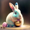 Generative AI: cute withe bunny with blurred background Royalty Free Stock Photo