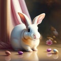 Generative AI: cute withe bunny with blurred background Royalty Free Stock Photo