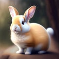 Generative AI: cute withe bunny with blurred background Royalty Free Stock Photo