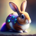 Generative AI: cute withe bunny with blurred background Royalty Free Stock Photo