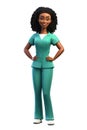 Generative AI of 3D Cartoon of a Friendly Black Nurse isolated on with background with clipping path cutout concept for Health