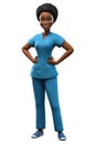 Generative AI of 3D Cartoon of Friendly Black Nurse isolated on with background with clipping path cutout Illustrating Healthcare