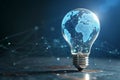 Generative AI 3D Futuristic Blue Light Bulb with Glowing Effect. Royalty Free Stock Photo