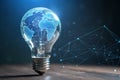 Generative AI 3D Futuristic Blue Light Bulb with Glowing Effect. Royalty Free Stock Photo