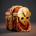 3d illustration of golden treasure chest isolated. Generative AI. Royalty Free Stock Photo