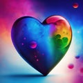 Generative AI: 3D Render, Shiny Glittery Heart Shape On Bokeh Backgorund