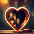 Generative AI: 3D Render, Shiny Glittery Heart Shape On Bokeh Backgorund