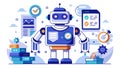 The image portrays a futuristic vision of digital transformation: a 3D-rendered robot represents the implementation of AI-powered