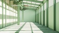 Generative AI 3d rendering of Industrial white wall and green structure long corridor in daylight business concept Royalty Free Stock Photo