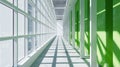 Generative AI 3d rendering of Industrial white wall and green structure long corridor in daylight business concept Royalty Free Stock Photo