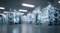 Generative AI Data Center with Holographic Interface Displaying Server Analytics for Cloud Computing and IT Infras Royalty Free Stock Photo