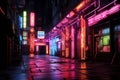 Generative ai. decoration interior bar or night club in neon blue and red lights. Party or nightlife entertainment