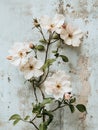 Generative AI Delicate White Flowers on Weathered Background with Rustic Textures business concept. Royalty Free Stock Photo