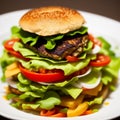 Generative AI, Delicious Beef Burger and Vegetable Salad