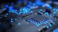 Generative AI Detailed Motherboard CloseUp Modern Technology Data Processing and Network Connectivity with Blue Li Royalty Free Stock Photo