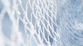 Generative AI Details metal mesh in the snow fence covered by snow and hoarfrost Beautiful white fence net snow ou Royalty Free Stock Photo