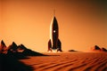 Generative AI digital art of a space shuttle rocket landing on planet Mars