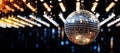 Generative AI, Disco shiny ball, party reflecting colorful lights for music broadcast Royalty Free Stock Photo